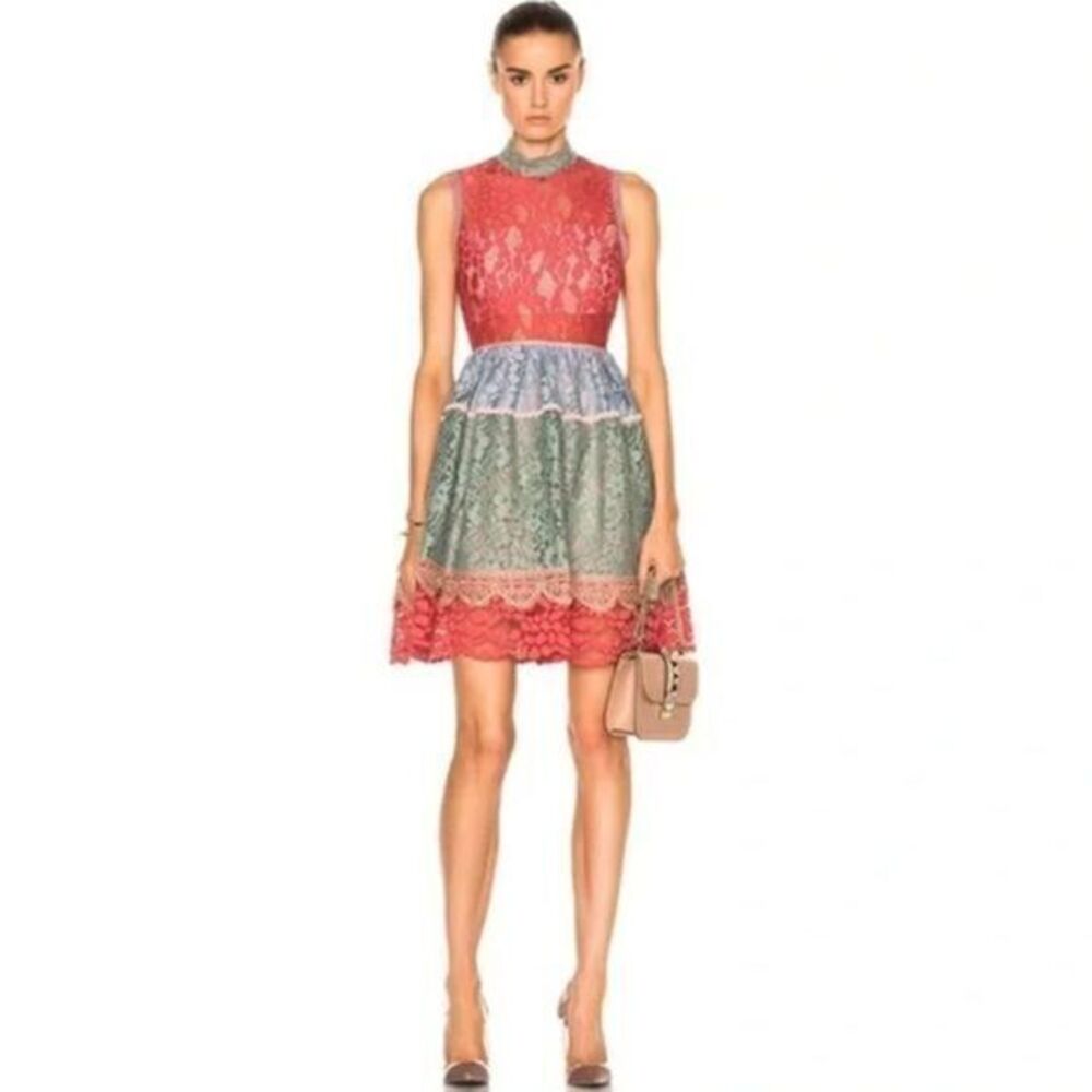 Alexis multicolored vedette lace halter Dress L
